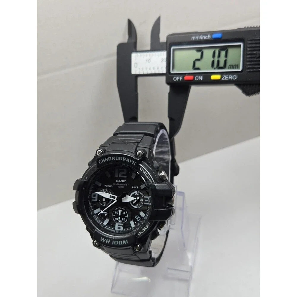 Casio Mens Black 50mm Chronograph Date 100M Sports Watch New Battery
